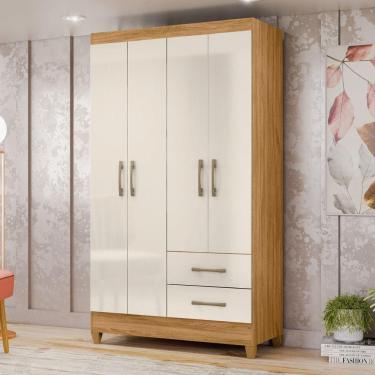 Imagem de Guarda Roupas Solteiro 4 Portas 2 Gavetas Chile Madeirado Off White