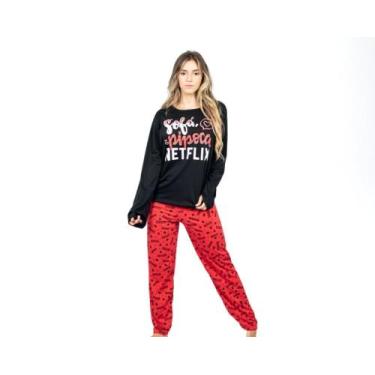 Imagem de Conjunto Pijama Adulto Feminino Longo Inverno Estampado Desenho - Nann