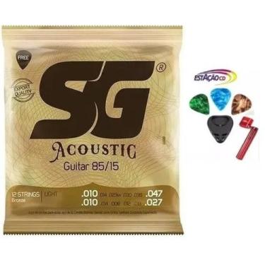 Imagem de Kit Jogo Corda Violão Aço 12 Cordas .010  - SG + Acessórios - SG Strin
