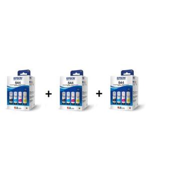 Imagem de 3 kit originais epson 544 - 544520( 3 refil de cada cor + 3 refil pret