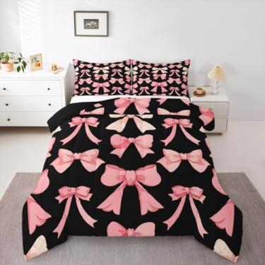 Imagem de Feelyou Conjunto de edredom casal com laço aquarela, para crianças, meninos, meninas, estilo princesa sonhadora, edredom para decoração de quarto, microfibra, 3 peças com 2 fronhas