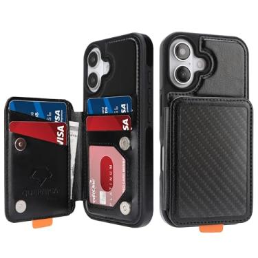 Imagem de GUERNICA Capa carteira para iPhone 16 Plus (6,7 polegadas) com suporte para cartão, bloqueio de RFID para mulheres e homens, capa de telefone à prova de choque para Apple 16 Plus, A - preta