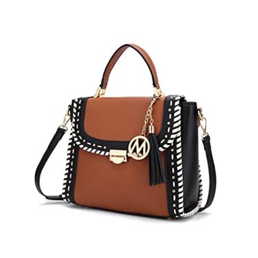 Imagem de MKF Collection Bolsa tiracolo feminina, bolsa de couro vegano, alça superior, bolsa de ombro, bolsa de mão da Mia K, Flora Cognac, Large