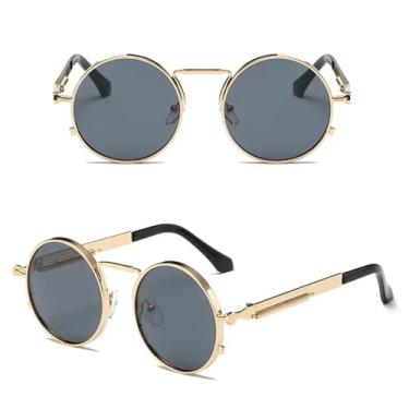 Imagem de HCPIHF Óculos estilo punk vintage masculino retrô redondo armação de metal feminino moda uv400 (cinza dourado)