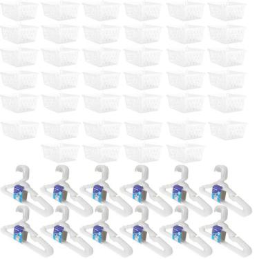 Imagem de Kit 40 Cestos Médio + 60 Cabides Transparente Infantil - 123 ORGANIZEI