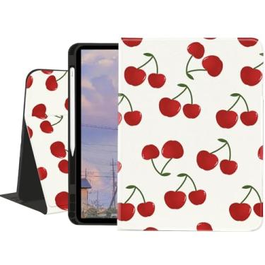 Imagem de JOYLAND Linda capa cereja para iPad Pro de 13 polegadas (M4) 2024, capa protetora branca texturizada com suporte para lápis, vista em vários ângulos, suporte ajustável, despertar/hibernar automático