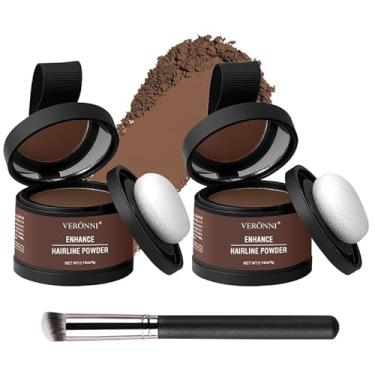 Imagem de Conjunto de 2 peças de pó de linha do cabelo com escova para retoques de raiz de cabelo para cabelos grisalhos corretivo para mulheres (#13 - marrom médio)