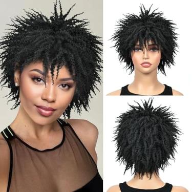 Imagem de QUEENTAS Perucas trançadas de 25,4 cm para mulheres e homens negros - Peruca Afro Dreadlock em camadas curtas - Cabelo sintético encaracolado trançado de crochê (preto natural)