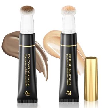 Imagem de FV 2 peças de bastão de contorno tonificado e iluminador líquido, conjunto de maquiagem com contorno de creme e acabamento natural, iluminador facial de longa duração e bastão modelador, livre de