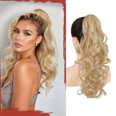 Imagem de SOFEIYAN Extensão de rabo de cavalo longo cacheado rabo de cavalo 43 cm extensão de cabelo falso rabo de cavalo peruca sintética para mulheres - loiro acinzentado