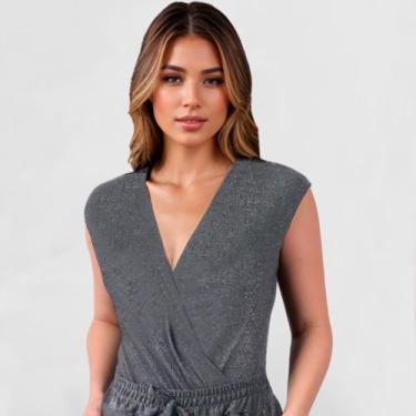 Imagem de Blusa Body Feminino Transpassada Brilho Moda Festa Balada - Catwalk, P