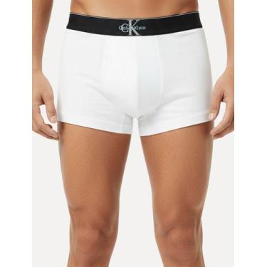 Imagem de Cueca Calvin Klein Low Rise Trunk Cotton New Re Issue Blue Logo Branca