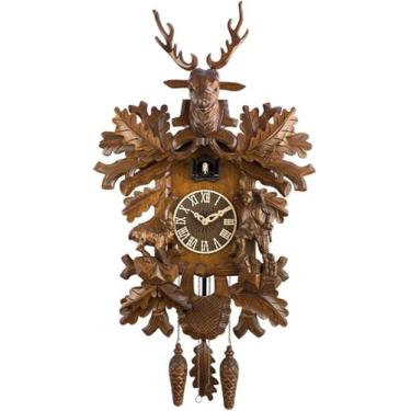 Imagem de Relógio De Cuco De Quartzo De Madeira Artesanal Esculpido Relógio De Cuco De Quartzo Controlado Por Luz Relógios De Cuco Veado E Caçador