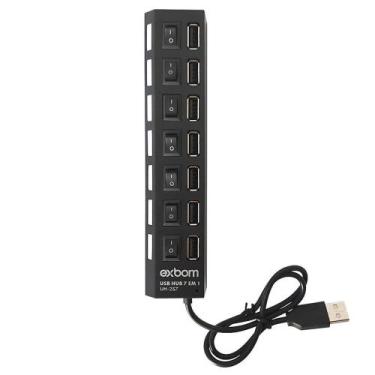 Imagem de Hub USB 7 Portas 2.0 Exbom UH-2S7 com Botões ON/OFF e LEDs Indicadores