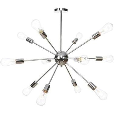 Imagem de Lustre Sputnik Moderno Prateado Industrial Rústico 8-luz Pingente Lustre Rústico Teto Pingente Para Sala De Jantar Sala De Estar Quarto Foyer Sótão, Chrome, 18 Head