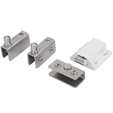 Imagem de ZLYY 2 conjuntos de dobradiças de pivô de porta de vidro de aço inoxidável, travas magnéticas para armário de mostra, grampos de vidro, acabamento em níquel escovado