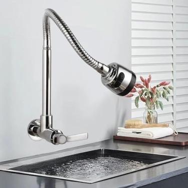 Imagem de Torneira Cozinha Inox Pressão Giro Adaptador Ducha Flexível Bico Chuveirinho Esguicho Pia Lava