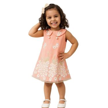 Imagem de Vestido Infantil Aniversário Pavão Ouro Festa Casamento Dama