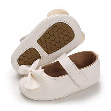 Imagem de E-FAK Sapatos para bebês meninas Mary Jane sapatos baixos com meias, sola antiderrapante de borracha macia para crianças com primeiros passos, D/White, 6-12 Months Infant