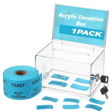 Imagem de Ysglory Caixa de bilhetes para sorteio SAFEClear Caixa de doação de acrílico com compartimento para fechadura 16 cm x 12 cm x 9,9 cm Urnas de Sugestão com 500 Rifas de Sorteio Pote de Pontas para