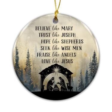Imagem de Enfeite de Natal de presépio 2025 – Ornamento de cerâmica religioso inspirador com citação de fé cristã – decoração de árvore de Natal e presente, decoração de árvore de férias religiosa