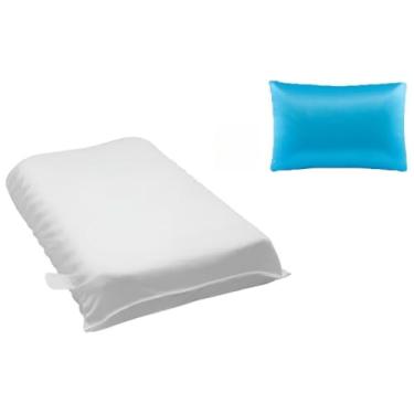 Imagem de Travesseiro Cervical, Conjunto de Travesseiros MagnéTicos para CorreçãO Cervical, Conjunto de 2 PeçAs, Inclui Espuma Infravermelha Macia, FunçãO Antirronco(2 cervical + 2 cetim turquesa)