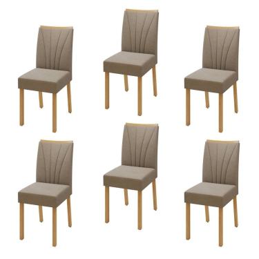 Imagem de Conjunto 6 Cadeiras para Sala de Jantar Pés Madeira Maciça Jade Tessera Amêndoa Clean/Animale Bege