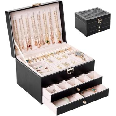 Imagem de Amarme - Porta Joias Luxury 3 Camadas com Gavetas, Organizador Grande de Joias e Bijuterias, Caixa Porta-Jóias com Interior em Veludo, Organizador de Bijuterias Caixa