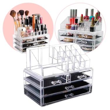 Imagem de Caixa Organizadora Acrílica com 4 Gavetas e 16 Divisórias – Porta Maquiagem, Penteadeira, Joias e Cosméticos