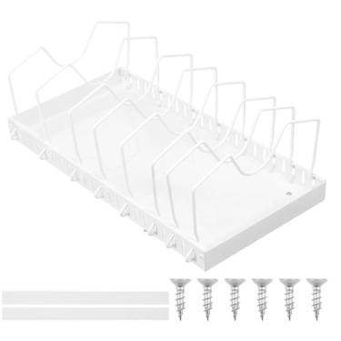 Imagem de Organizador de armário com 8 divisórias ajustáveis, deslizamento suave com rolamentos embutidos, multiuso, resistente e durável, gavetas expansíveis para armários de cozinha (branco)