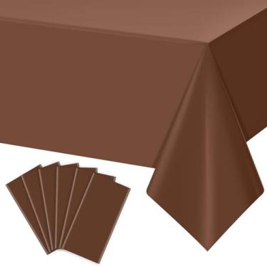 Imagem de YIDAKO 6 peças de toalhas de mesa de plástico marrom para mesas retangulares, toalha de mesa de chocolate descartável, capa de mesa bronzeada à prova d'água para outono, dia de Ação de Graças