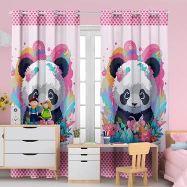 Imagem de Cortina Infantil Estampada, 3,00x2,20m, 2 Folhas, Poliéster, para Quarto, Sala, Decorativa (PANDA FLOR)