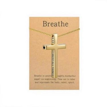 Imagem de phaxud Colar com respiração cruzada, versículo bíblico inspirador, antiansiedade, mindfulness, joia de aço inoxidável para equilíbrio interno, foco diário, ioga e meditação, 6, Aço inoxidável, Sem