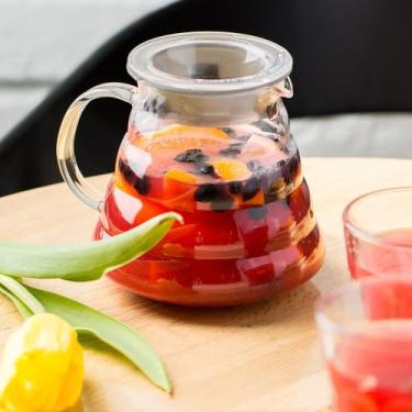 Imagem de Jarra De Vidro 600 ml Com Tampa Alta Vedação Colméia Material Resistente Vidro Borossilicato Moderna Elegante Ideal para Café, Chás, Chás Gelados, Sucos e Outras Bebidas Quentes Premium