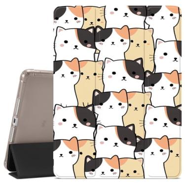 Imagem de Capa fofa com estampa de gato Kawaii para iPad mini 7th (A17 Pro) 2024 / Mini 6ª geração 21.1 cm 2021 capa protetora para meninas e meninos, porta-lápis, traseira transparente e capa com três dobras
