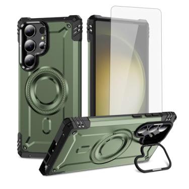 Imagem de Furiet Capa de celular para Samsung Galaxy S23 Ultra 5G e protetor de tela de vidro temperado 2 camadas, amortecedor rígido, carregamento sem fio, suporte Magsafe, silicone macio para S23Ultra 23S S