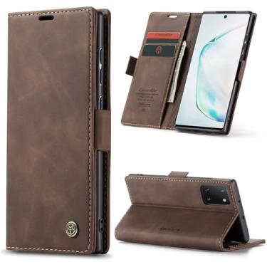 Imagem de Phernykas Capa carteira flip para Samsung Galaxy Note 10 Lite, capa fólio magnética de couro com suporte para cartão, suporte durável - capa protetora de telefone TPU à prova de choque - café