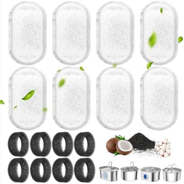 Imagem de Pacote com 16 filtros de substituição para fonte de água para gatos – 8 filtros para animais de estimação com 8 esponjas para bebedouros de aço inoxidável de 108/3,2L e 1,899 g/2L para gatos e cães