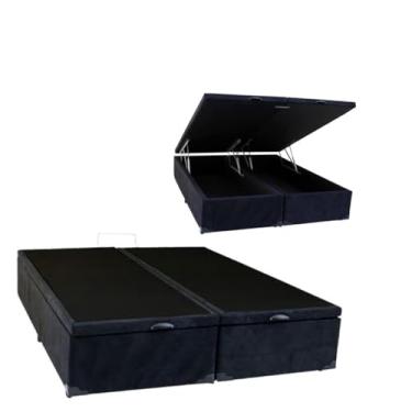 Imagem de Cama Báu Box Base Casal Bipartido Suede Preto, RC. 188x138 com Pistão a Gás.