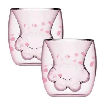 Imagem de 2 Unid Copo De Vidro Parede Dupla Pata De Gato Grande 240ml 3D