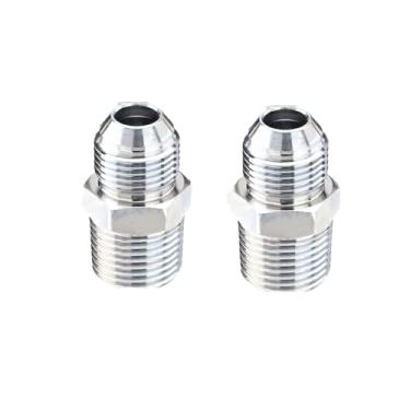 Imagem de (Pacote com 2) Conexões de adaptador de mangueira hidráulica de 3/20.3 cm: 3/20.3 cm JIC 37° macho x rosca macho NPT de 3/20.3 cm, conectores de tubo reto com tampa de proteção