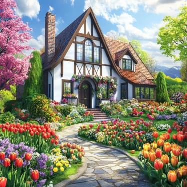 Imagem de VAIIEYO Kits de arte de diamante 5D DIY para adultos, pintura de diamante, casa de campo, kit de pintura de diamante, tela de artesanato de strass redonda para decoração de parede de casa, presente 14