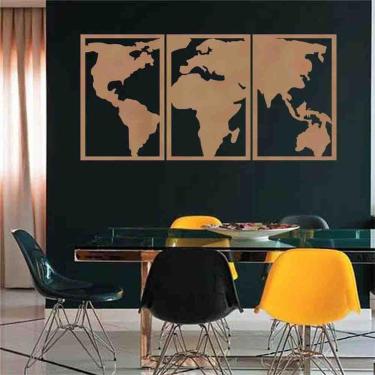 Imagem de Quadro Decorativo Vazado Mapa Mundi MDF 6mm Marrom