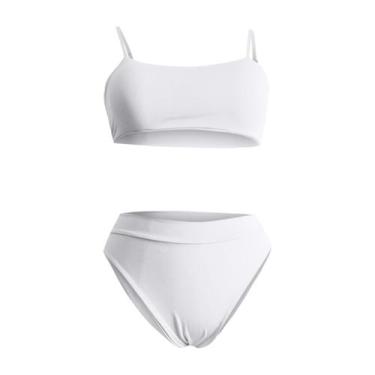 Imagem de Biquíni feminino de cor sólida feminino conjunto de maiô sexy de três 