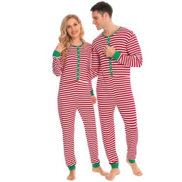 Imagem de Conjunto de pijamas SWOMOG para mulheres, Natal, família, listras maci