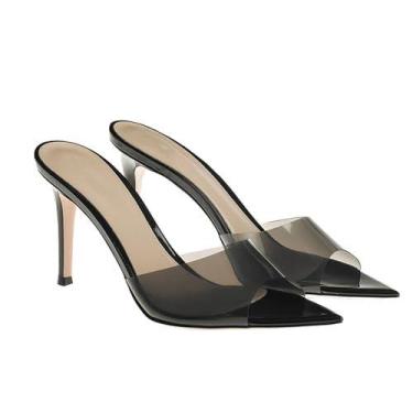 Imagem de Sandálias femininas RYNKOMA com bico aberto transparente e salto agulh