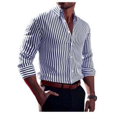 Imagem de Camisa Floerns com estampa listrada com botões frontais e manga compri