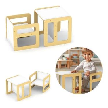 Imagem de Mesa e Cadeira Cubo Montessori Móvel Infantil Educativo Multifuncional
