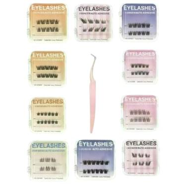 Imagem de Kit Com 10 Caixas Cilios Postiços Auto-Adesivos Sem Cola E 1 Pinça Para Festas Cilios Postiços Fox Eyes Realça Expressividade Do Olho(10 CAIXAS+1 Pinça)