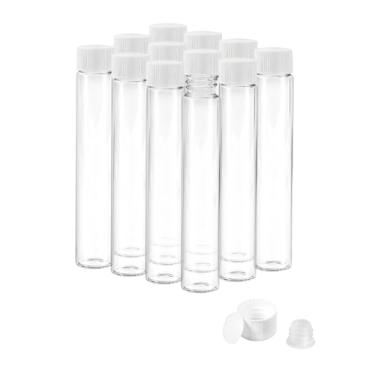 Imagem de Cadbibe Frascos de vidro transparente de 30 ml com tampas de rosca e tampas de plástico, pequeno frasco de amostra de líquido, tubos de vidro, frasco à prova de vazamento, 12 peças (tampa branca)